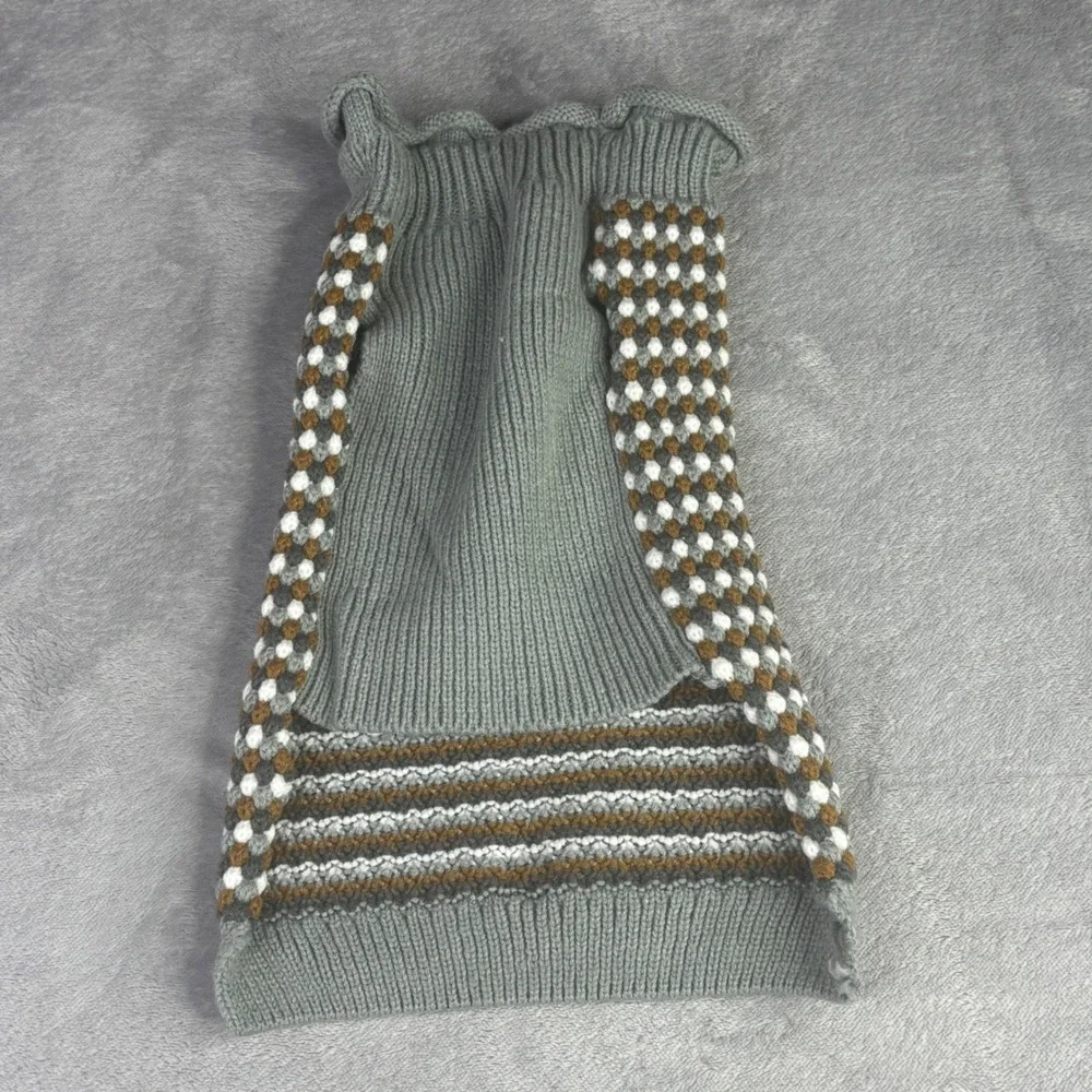 Dog Sweater Size Medium Grey‎ Brown White Honeycomb Knit Turtleneck Vest